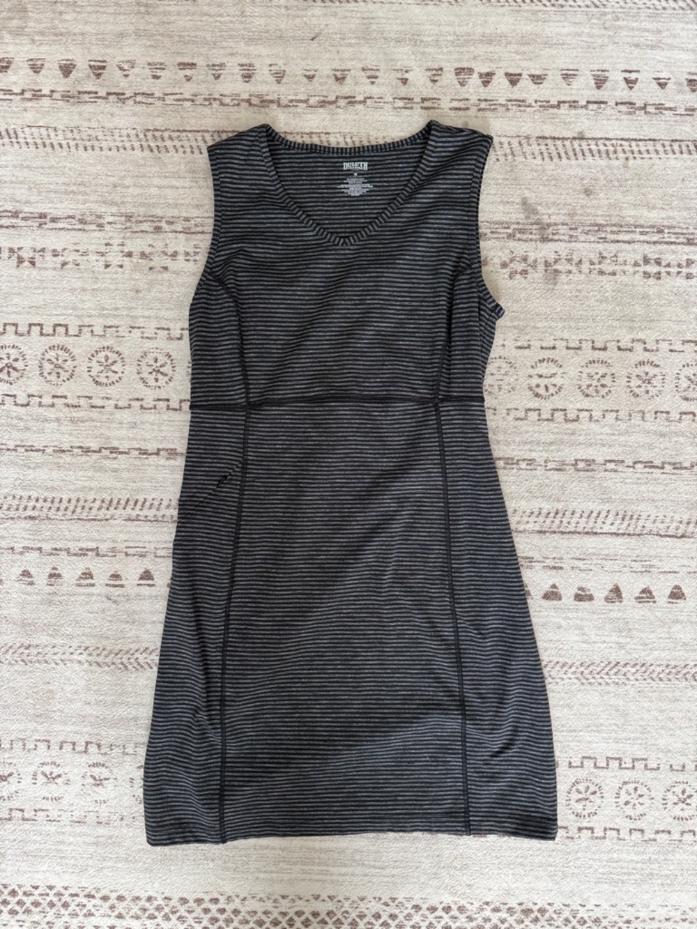 Duluth Trading Co Black & Gray Striped Sleeveless Knit Dress